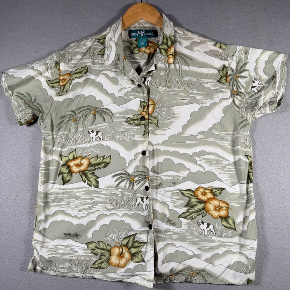 Big Dogs Other - Big Dogs‎ Mens Large Rayon Hawaiian Shirt Tropical Scenic Sage Green St Bernard